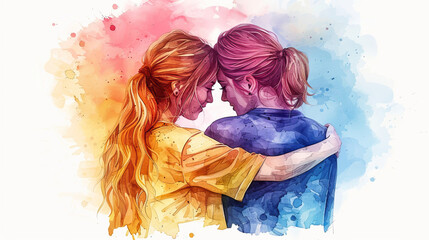 LGBTQ community concept, colorful paint of Lesbian couple hugging , diversity of gay and lesbian community, gay Pride Parade - obrazy, fototapety, plakaty