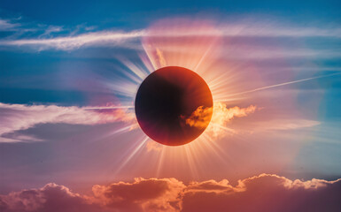 Obraz premium image of a solar eclipse taking place during the afternoon sky