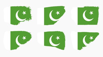 Pakistan flag collection with palette knife paint brush strokes grunge texture design. Grunge brush stroke effect