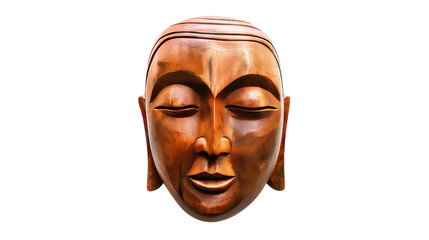 Close-up of a weathered wooden mask on a pristine white background
