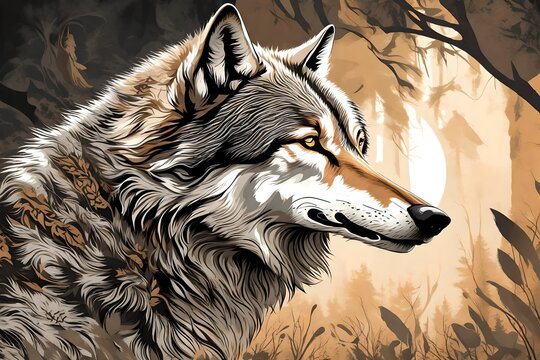 A masterfully crafted vector image featuring a wolf, symbolizing power and free spirit, presented in high-definition detail as if captured by a professional camera.