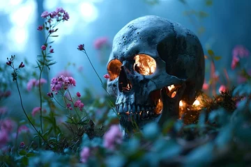 Gardinen Skull Artworks with vibrant shiny Colors and Flowers, Abstract Art © AIDigitalMediaAgency