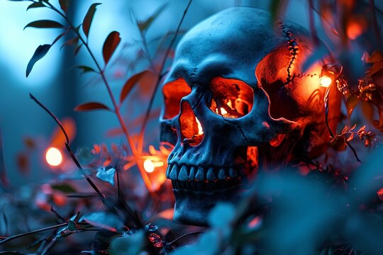 Skull Artworks with vibrant shiny Colors and Flowers, Abstract Art