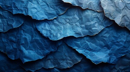  A detailed photo of a wall with blue paper on its upper and lower portions, against a blue backdrop - obrazy, fototapety, plakaty