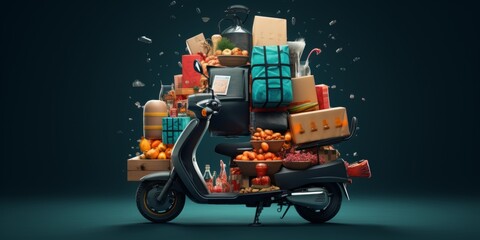 goods and food around the city on a motorcycle Generative AI