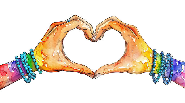 LGBTQ community concept, colorful painted hands making heart shape isolated on white background , diverse people of gay and lesbian community, gay Pride Parade