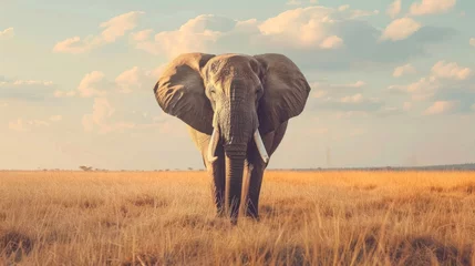 Foto op Aluminium Big elephant animal on savanna at sunset nature background. AI generated image © prastiwi
