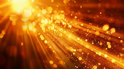 Obraz premium Asymmetric yellow light burst, abstract beautiful rays of lights on dark orange background with the color of orange and yellow, golden yellow sparkling backdrop with copy space.