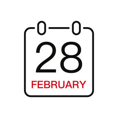 February 28 date on the calendar, vector line stroke icon for user interface. Calendar with date, vector illustration.