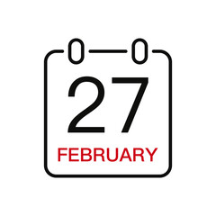 February 27 date on the calendar, vector line stroke icon for user interface. Calendar with date, vector illustration.