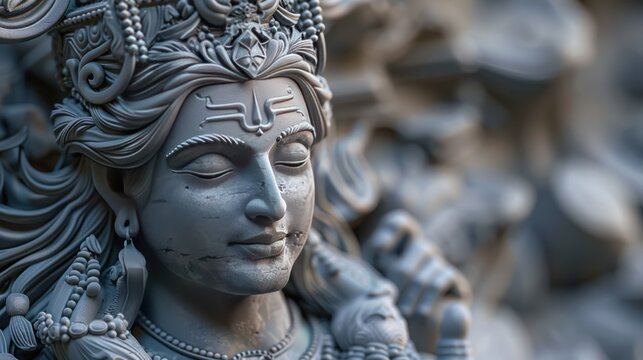 Lord shiva hindu statue isolated grey background. AI generated image