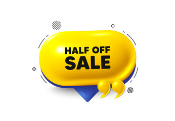 Offer speech bubble 3d icon. Half off sale. Special offer price sign. Advertising discounts symbol. Half off sale chat offer. Speech bubble quotation banner. Text box balloon. Vector