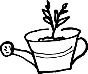Garden tools hand drawn doodle illustration Watering can flower pot