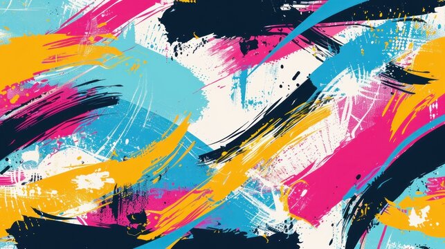 Abstract trendy pop art colorful paint brush pattern background. AI generated