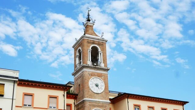 Bell tower panoramic three martyrs square in Rimini Italy