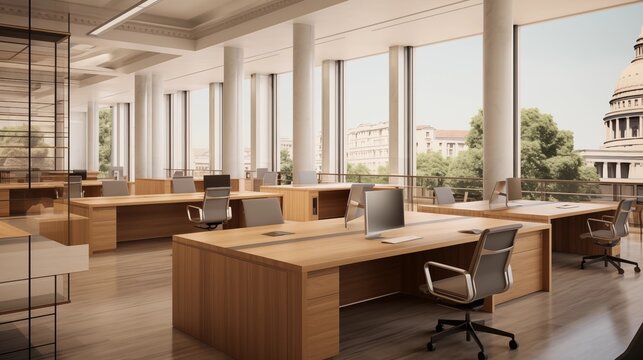 State capitol office spaces with light oak and black powder coated steel.