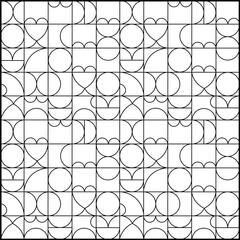 Colorful Mosaic Pattern With Hearts and Circles Outline Vector Illustration. Circle, Hearts and Square Pattern Outline. Pattern Coloring Page.