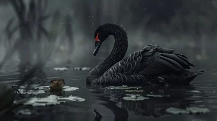 Fototapete Rund Black Swan, mourning swan, Forecast models, Stock market trend, chart analysis, trend extrapolation or trend model, financial event, copy and text space, 16:9 © Christian