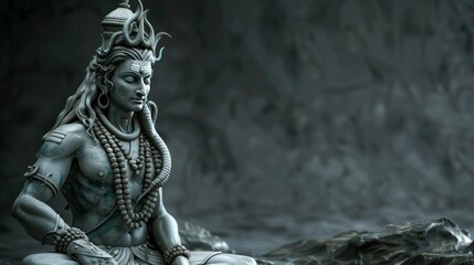 Lord shiva hindu statue isolated grey background. AI generated image - obrazy, fototapety, plakaty