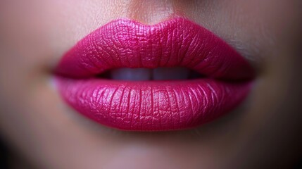  A close-up photo of a woman with pink lipstick on her lips - obrazy, fototapety, plakaty