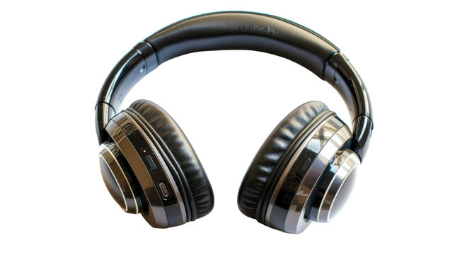 A pair of headphones delicately balance on top of each other, creating a harmonious and symmetrical composition