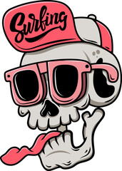 Cartoon skull in baseball cap and sunglasses. Vector illustration