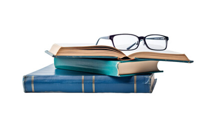A stack of books supporting a pair of glasses on top