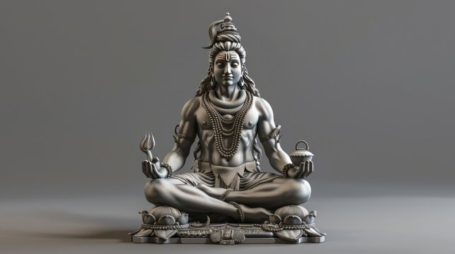 Lord shiva hindu statue isolated grey background. AI generated image