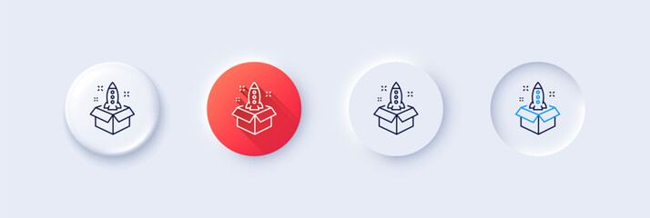 Startup line icon. Neumorphic, Red gradient, 3d pin buttons. Launch Project sign. Out of the box symbol. Line icons. Neumorphic buttons with outline signs. Vector