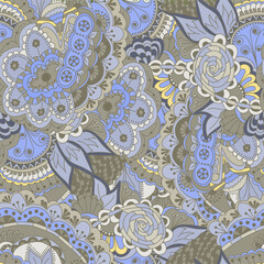 Hand draw seamless pattern with arabic, oriental, indian motiv. Traditional ornament, paisley