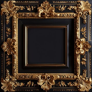 Sophisticated Black Frame with Golden Baroque Flourishes