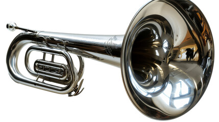 Close up of a trumpet on a white background, showcasing intricate details and elegant design