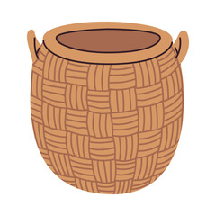 Empty baskets isolated on white background. Wicker rural  envirolmental baskets for home decor, flowerpots, picnic, Easter. Flat vector illustration.