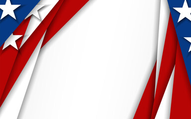United States american flag USA patriotic papercut white banner, background, web, greeting card, poster, holiday cover, label, flyer, layout. Patriotic Social media print for presentation, information