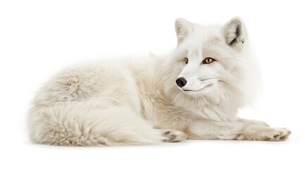Arctic white fox animal isolated white background. AI generated image