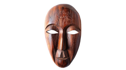 Intriguing wooden mask against stark white backdrop