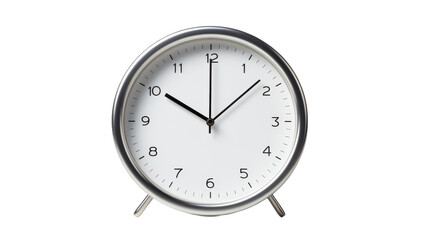 A minimalist white clock with sleek black hands set against a pure white background