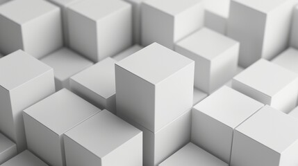 A minimalist masterpiece, this image showcases an array of white cube boxes, each slightly shifted to create a dynamic and visually intriguing background.