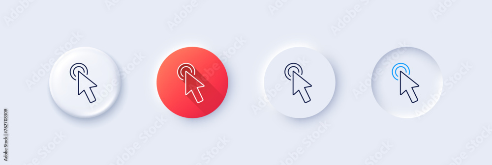 Poster mouse cursor line icon. neumorphic, red gradient, 3d pin buttons. click action sign. arrow pointer s