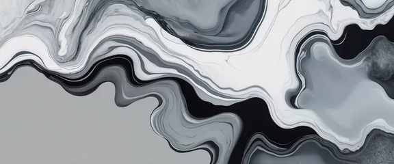 Fotobehang A captivating monochrome fluid art piece with dynamic black and white patterns creating a sense of movement © ArtistiKa