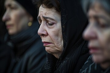 Portrait of a Woman's Sorrow at a Funeral Ceremony.