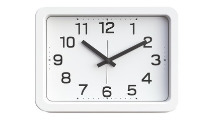 A white square clock with bold black numbers set against a clean, sleek background