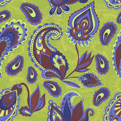 Hand draw seamless pattern with arabic, oriental, indian motiv. Traditional ornament, paisley