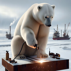 A blank letterhead of a postcard with an image of a polar bear welder.
