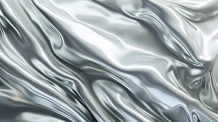 a glossy silver metal surface with a fluid chrome mirror effect, creating an exquisite water-like...