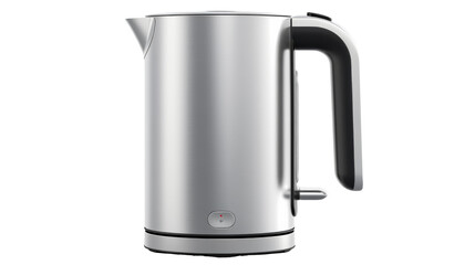 A sleek stainless steel electric kettle set against a pristine white background