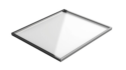 A white tray with a black edge sits on a white background, exuding elegance and simplicity