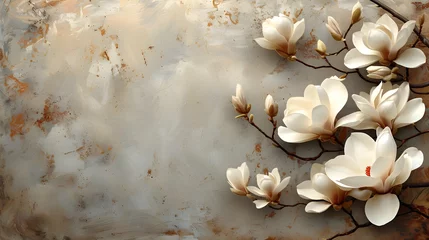 Gordijnen Beautiful light marble background with magnolia flowers. © beltedk