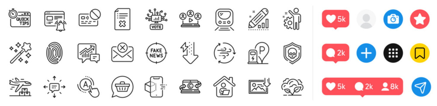 Augmented reality, Employee and Energy drops line icons pack. Social media icons. Reject file, Ab testing, Quick tips web icon. Delivery plane, Cyber attack, Download photo pictogram. Vector