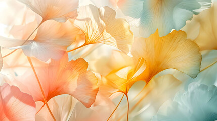 Abstract watercolor background with orange, blue and red petals. - Powered by Adobe